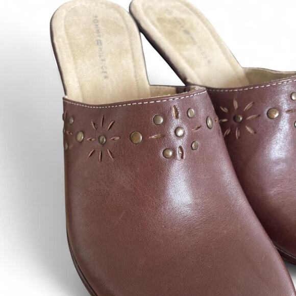 VTG. Y2K TOMMY HILFIGER BROWN LEATHER SANDALS CLOGS  SIZE 11 NEW - Picture 6 of 8